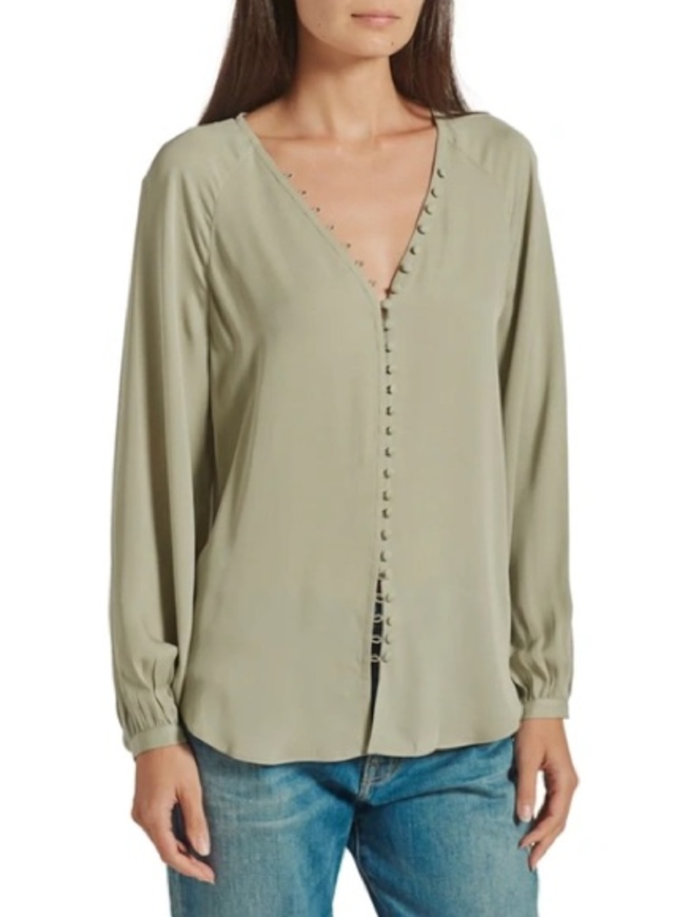 Joie
Shariana Button Loop Silk Blouse
Size Xs
Faded Cactus

NWT